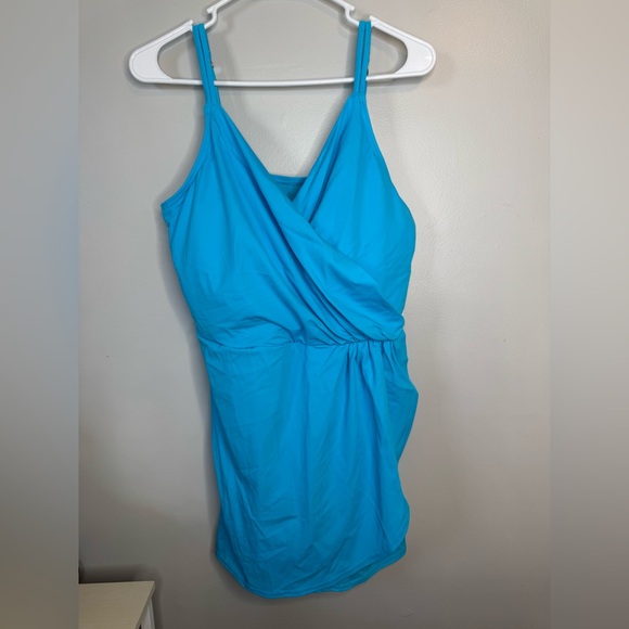 Lands' End Turquoise Blue One-Piece Swim dress - Picture 2 of 4